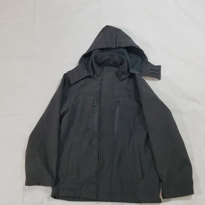 Chaqueta Reebok M Abrigo Softshell Negro Extraíble Capucha Bolsillos Cremallera Completa Standup Foto 1 de 4