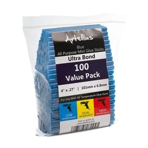 Hot Glue Sticks 4" x.27" (100 Bulk Pack) - Ultra Bond Hot Melt Adhesive, Blue - Picture 1 of 6