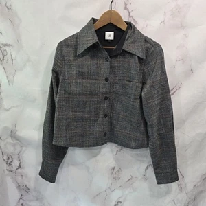 Cabi Blazer Womens Small Shirt Jacket Plaid Blueprint Gray Cropped Collar 4711 - Picture 1 of 12