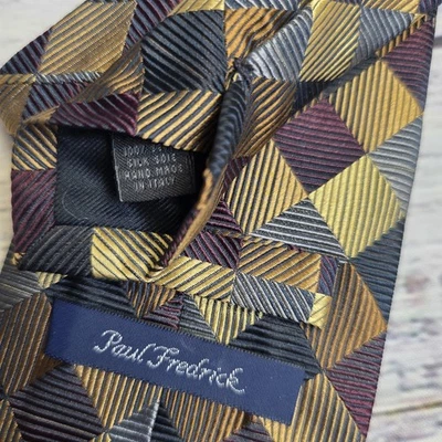 Corbata Paul Frederick 100 % seda Seta colorida dorada cuadrada 3,5x64 hecha en Italia Foto 1 de 3