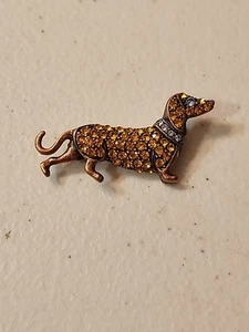 Broche prendedor Dachshund Wiener perro cristales marrones dorados en tono cobre (F3) - Imagen 1 de 5