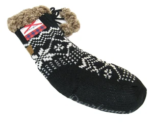 Dearfoams Ladies Faux-FurLined GRIPPER Slipper Socks Snowflake Black White - Picture 1 of 1