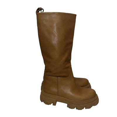 Aqua Women’s Tan Buttery Soft Genuine Leather Lug Sole Tall Boots EU 39 US 8.5 - Image 1 of 4