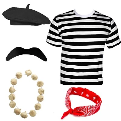 Juego de 5 piezas Kit de disfraces de hombre francés para niños Mimo Artista Halloween Día del libro Carnaval Set Foto 1 de 4