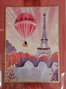 Papyrus Gemmed Hot Air Balloon Eifel Tower Paris Shadowbox Valentine's Day Card - Picture 1 of 5