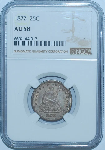 1872 NGC AU58 Seated Liberty Quarter Cover
