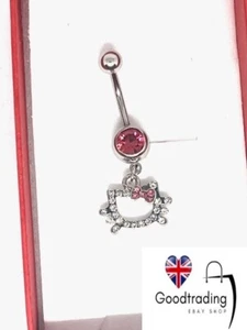 Hello Kitty Cute Crystal Belly Button Bar Navel Ring  Gift for Girls Women Her - Picture 1 of 11