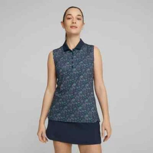Polo da golf donna PUMA blu navy blazer liberty floreale senza maniche nuova con etichette M L XL XXL - Foto 1 di 4