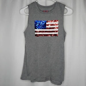 Camiseta sin mangas moderna de lujo de EE. UU. lentejuelas para mujer XS gris bandera patriótica brillo - Imagen 1 de 3