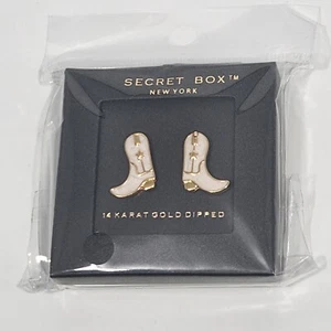 Secret Box New York Cowgirl Boot Earrings 14 KT Dipped Cream Enamel - Picture 1 of 4