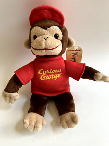 Gund Curious George 10" Plush Monkey Vintage Stuffed Animal Toy Red Shirt Hat,