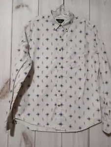 American Eagle Shirt Men's Large Ivory Blue Button Front Long Sleeve - Picture 1 of 9