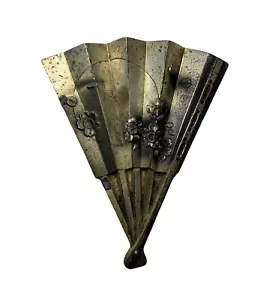 Vintage Asian Brass Hand Fan Wall Decor With Cherry Blossoms Mid Century Decor - Picture 1 of 7