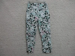 J Jill Pants Small S TALL Blue White Floral Linen Blend Stretch Zip Side Womens - Picture 1 of 14