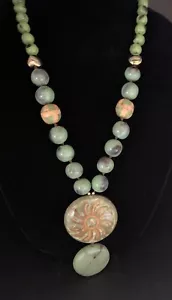 De colección MCM Boho Lg. "Grueso collar colgante de varias piedras de jade verde sintético 42" - Imagen 1 de 15