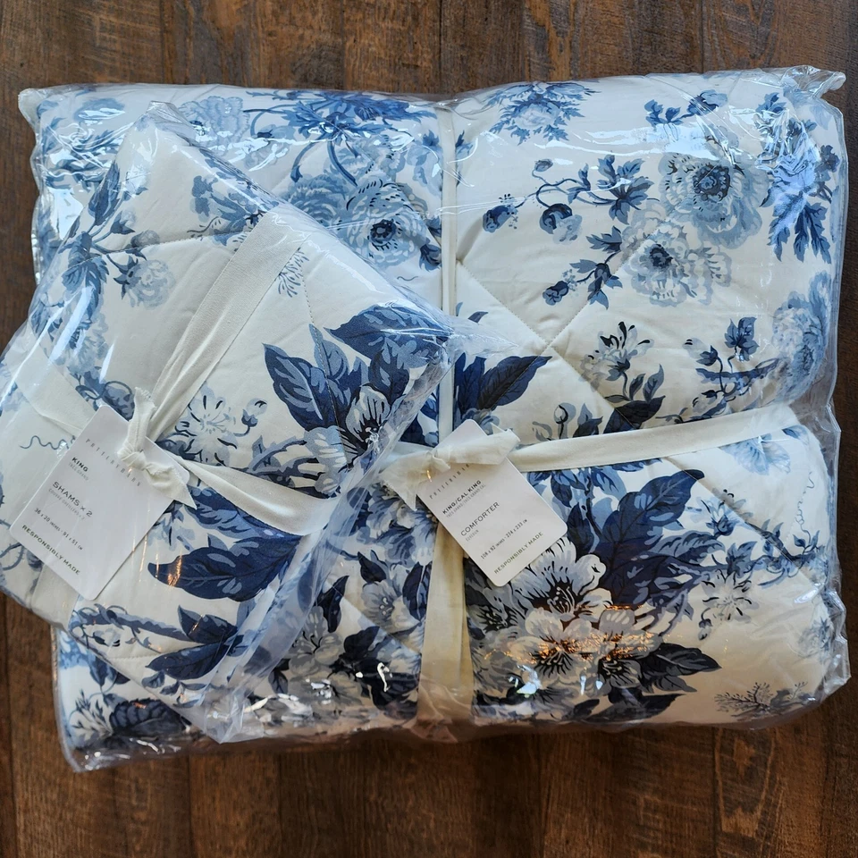 Edredón Pottery Barn Garden Floral Percal King y 2 fundas King Nuevo Foto 1 de 3