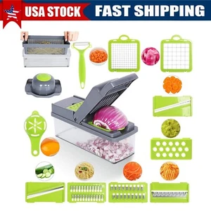 15 In1 Fruit Vegetable Cutter Slicer Food Onion Veggie Dicer Chopper Kitchen Set - Picture 1 of 17