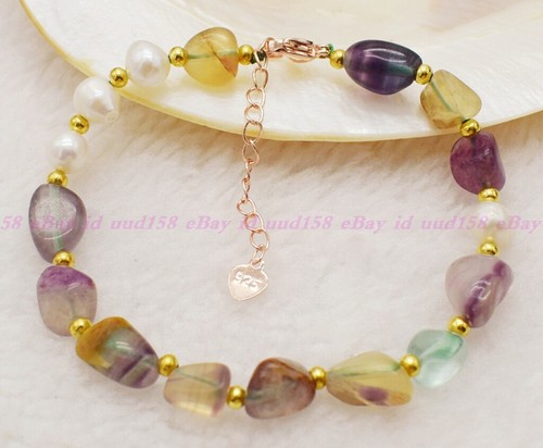 VALENTINO Bello! 8 10 mm Bracciale Perla Bianca Multicolore Fluorite Irregolare Forma Libera 7 5"