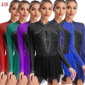 Mujeres Figura Patinaje sobre Hielo Dobladillo Irregular Patinaje sobre Ruedas Lírico Vestido de Baile - Imagen 1 de 71
