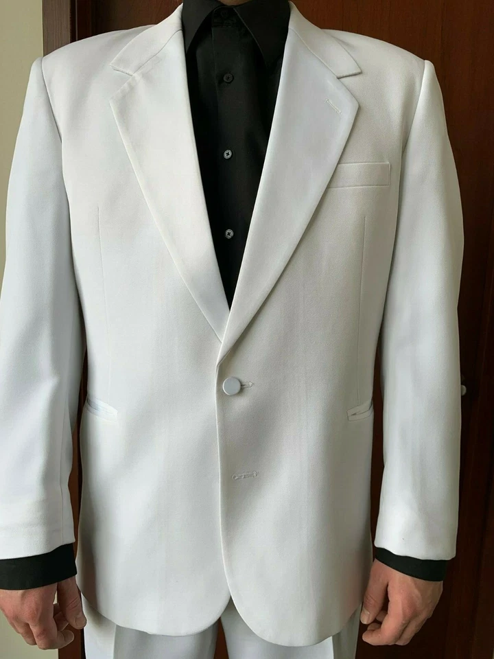 White Tuxedo 2 Button Notch Jacket with matching  Pant Option - Many men's sizes - Image 1 of 3