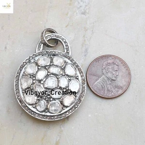 Genuine Polki Pave Diamond Padlock Pendant 925 Sterling Silver Christmas Gift - Picture 1 of 4