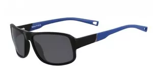 NWT NAUTICA N6210 001 SHINY BLACK BLUE GREY POLARIZED Unisex SUNGLASSES 59mm - Picture 1 of 3