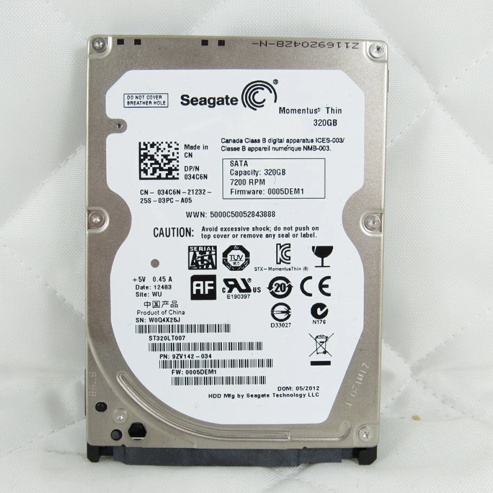 DELL 320GB 3GB/S 7200RPM LAPTOP HDD Hard Disk Drive 2.5 7MM AF 34C6N ST320LT007 - Image 1 of 1
