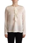 Duouod Blouse Off White Long Sleeves Silk Stretch Women Top It42/Us8/M Rrp $200