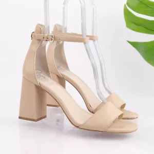 Vince Camuto Women's Winderly Sandal Size 9 Nude Leather Ankle Strap Block Heel - Picture 1 of 14