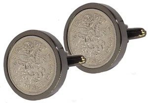 1964 Seis Peniques Monedas Set en Pistola de Metal Hombre 54 Años Regalo Gemelos - Picture 1 of 8