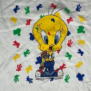 Vintage 1998 Warner Bro Tweety Bird Paint Splatter Tee Shirt NWT Childrens SZ M - Picture 1 of 6