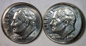 2006 & 2006d OFF CENTER ERROR Roosevelt Dime AU & BU Coins NICE O/C 2 Coin LOT