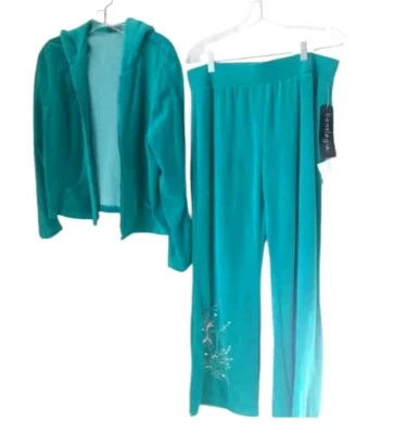 Sweatsuit Bentley A veludo verde-azulado bordado incompatível P/XS novo - Imagem 1 de 4