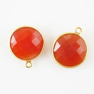 Bezel Gemstone Pendant - 14mm Faceted Coin Shape - Carnelian (Sold Per 2 Pcs) - Picture 1 of 2