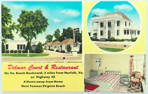 Delmar Court Restaurant Norfolk Virginia Postcard Vintage Linen Hotel Motel VA - Picture 1 of 2