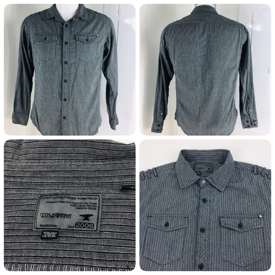 Ocean Current Men's Sz M Dress Shirt Black Striped Long Sleeve Button Up Cotton - Image 1 of 4