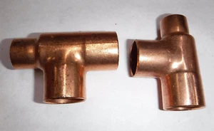 COPPER PLUMBING FITTINGS 3/4 x 1/2 x 3/4 REDUCING TEE C x C x C PACK OF 2 O203-8 - Picture 1 of 3