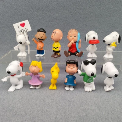 12pc/Set Snoopy Cartoon Figure Toys Set Charlie Brown Mini Model Cake Decor Doll - Image 1 of 4