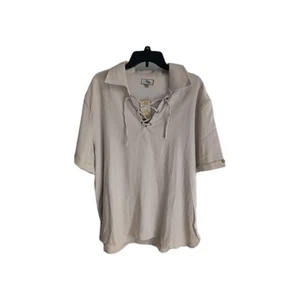 Bohio 100% Cotton Shirt size L Beach Lace Up V Neck Hippie Viking Tunic s/s NEW - Picture 1 of 8