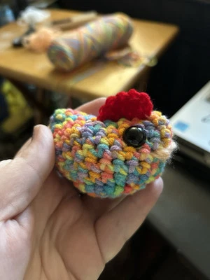 Mini Rainbow Chicken Plush Amigurumi Stuffed Animal Toy Hand Made Crochet - Image 1 of 4