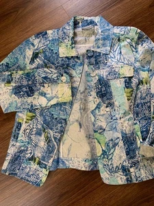 Chicos Gr. 1 blau, grün, weiß geblümt Jacke Knopfleiste, Baumwolle, 4 Taschen - Bild 1 von 4