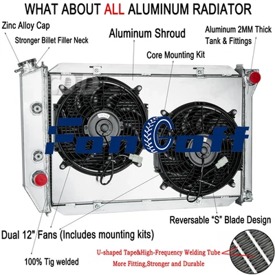 4Rows Radiator Shroud Fan Fit 1971-1993 77 Ford Mustang LTD/Mercury Marquis 7.0 — 第 1/4 张图片