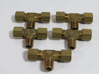 Parker 172C-4-2 Brass Compression Branch Tee 1/4" Tube x 1/8" MNPT Lot of 5 NOP - Image 1 of 2