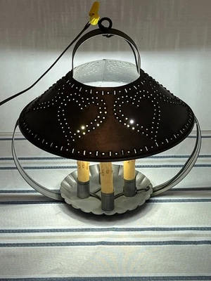 Chandelier 4 Arm Tin Hanging Light Primitive Farmhouse Colonial 19" Diameter - Image 1 of 4