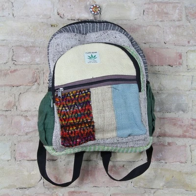 Rucksack Hanf Muster 01 beige bunt - Bild 1 von 2