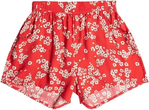 Roxy Shorts Girls M/10 Red Ditsy Floral Midnight Avenue Elastic Waist Pull On - Picture 1 of 7