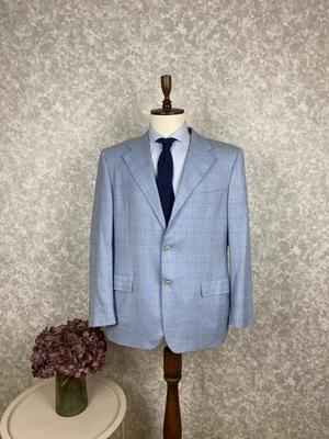 Canali Light Blue Check 130'S Wool 3 Button Italian Blazer Jacket 44, EU 54 - Image 1 of 4