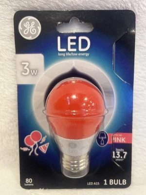 NEW GE PinkLED Long Life/Low Energy 3 watt Light Bulb 80 Lumens A15 - Image 1 of 2