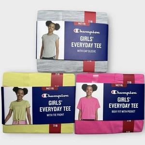 Champion Tshirt Youth Girls Medium (7/8) Gray Yellow Pink Bundle Of 3 New - Picture 1 of 6