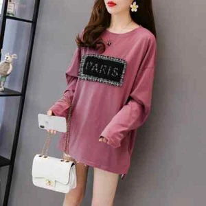 Women's Cotton Loose-Fit Blouse Long-Sleeve Crewneck Pullover T-Shirt Top Tee - Picture 1 of 6